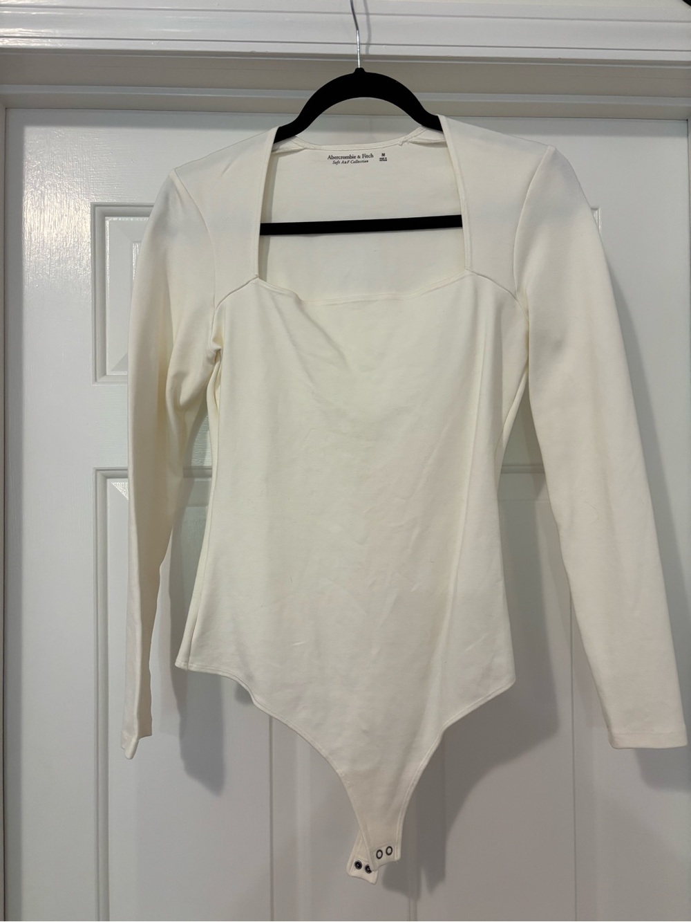 Abercrombie & Fitch Women's White Long-Sleeve Square Neck Bodysuit